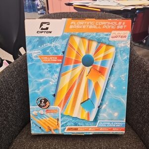 NIB Cipton Floating Cornhole & Basketball Pong Set Inflatable Swim Pool Games!